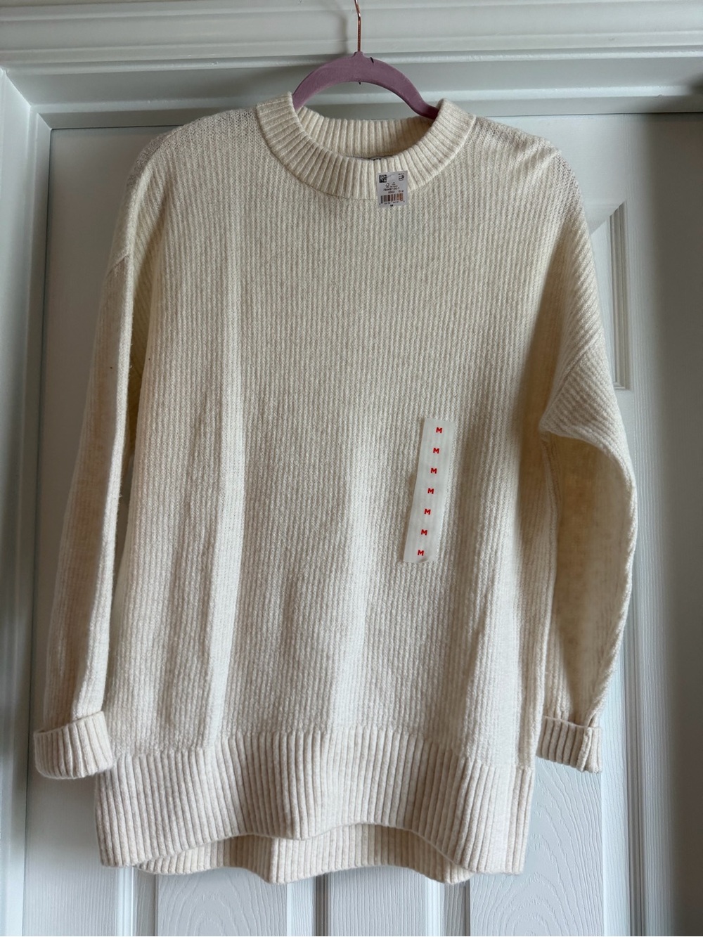 Women’s  Crewneck Ribbed Sweater in Cream. Old navy